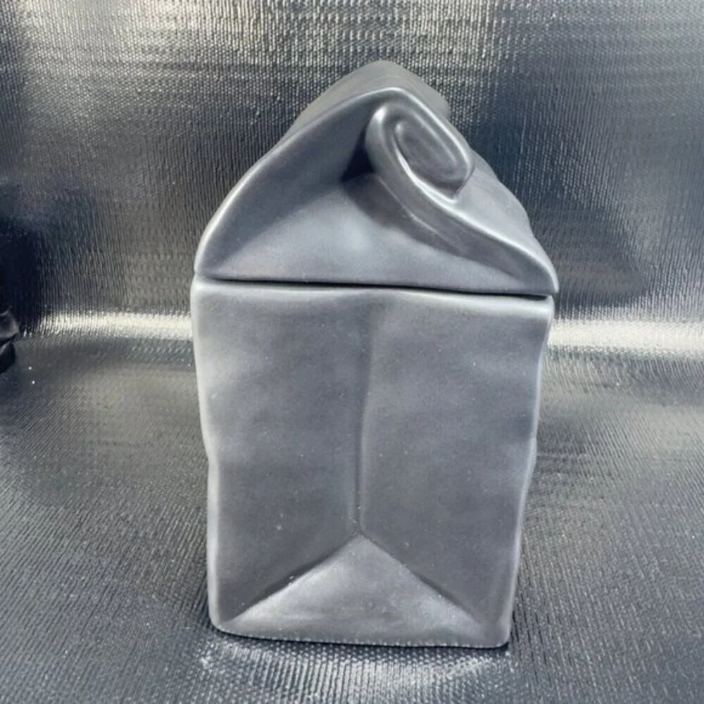 Chantal Ceramic Black Paper Bag Canister Container‎ Jar 48oz Porcelain Jar VTG
